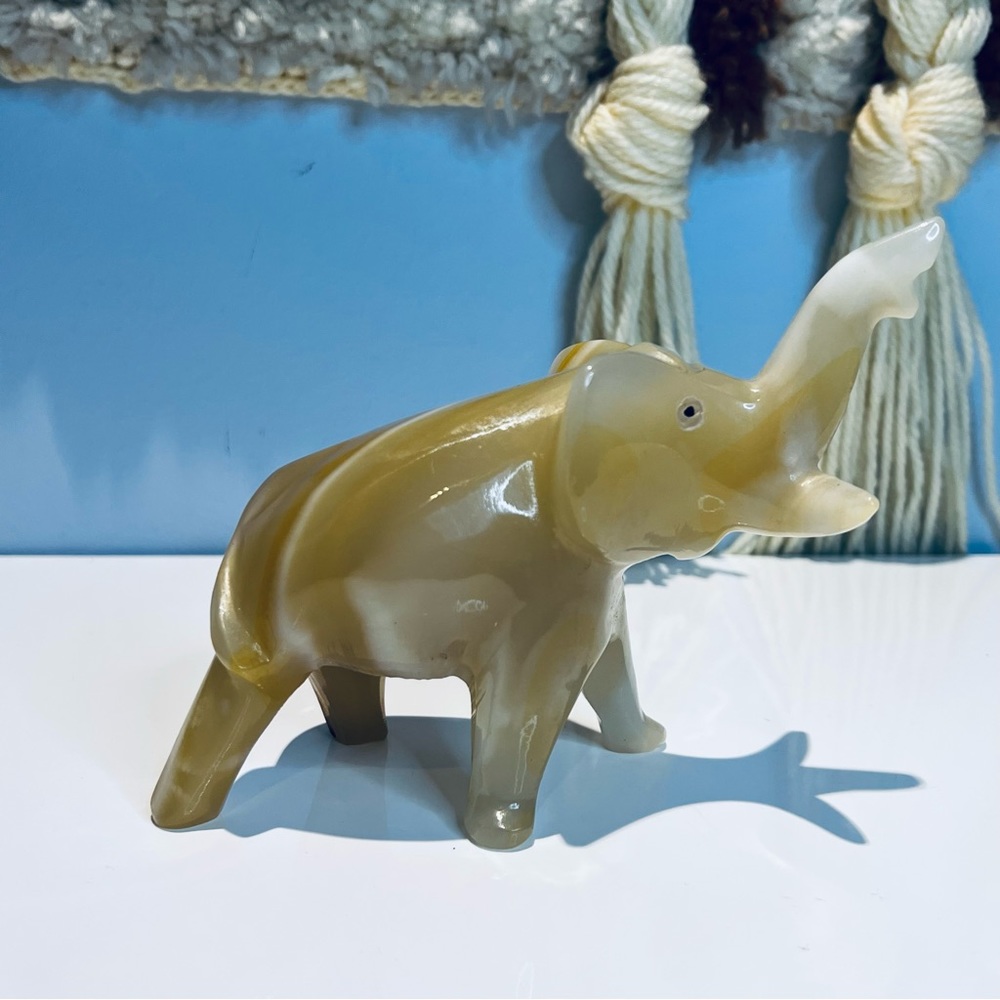 Marble Alabaster Hand Carved Elephant Sculpture
